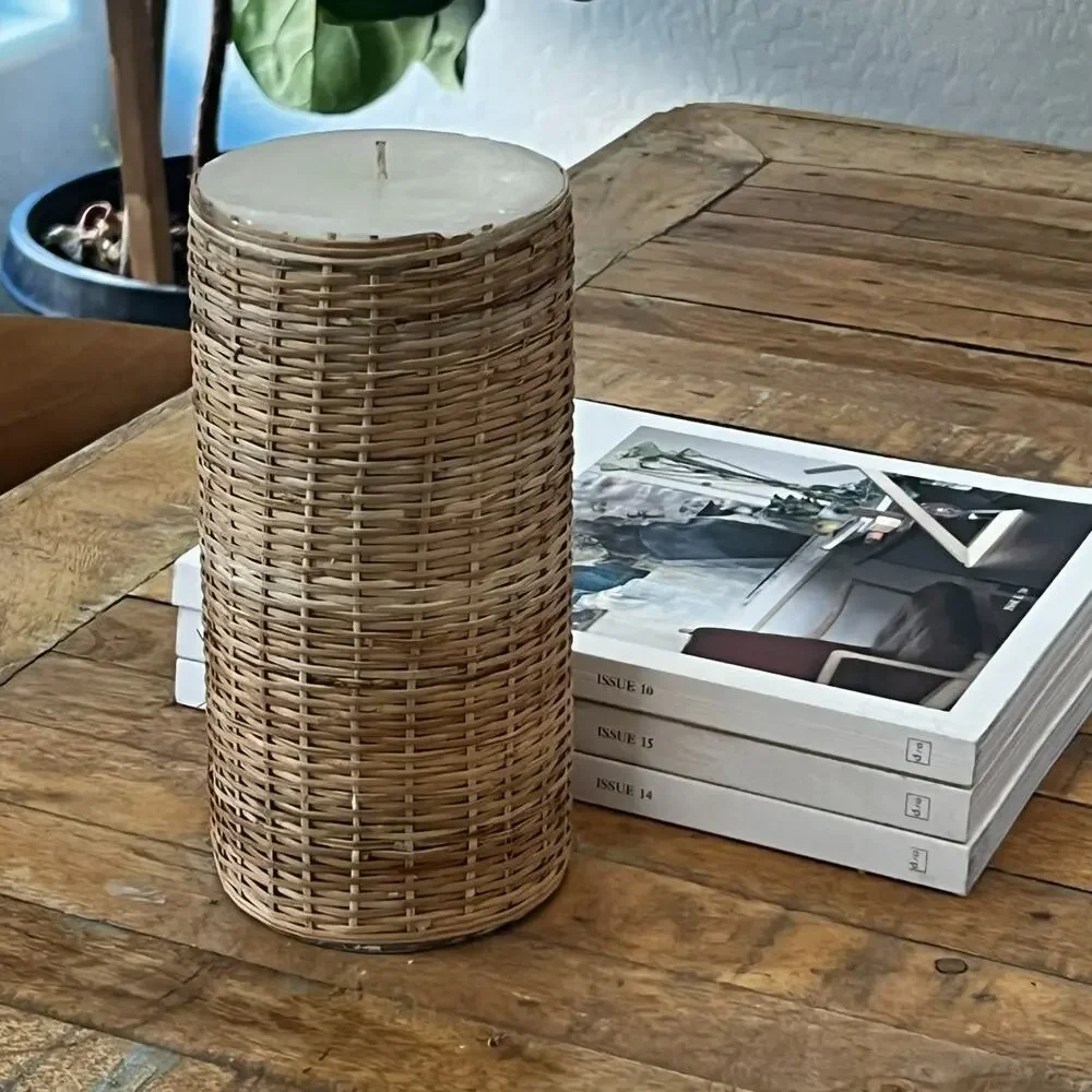West Elm Woven Pillar Candle 8.5